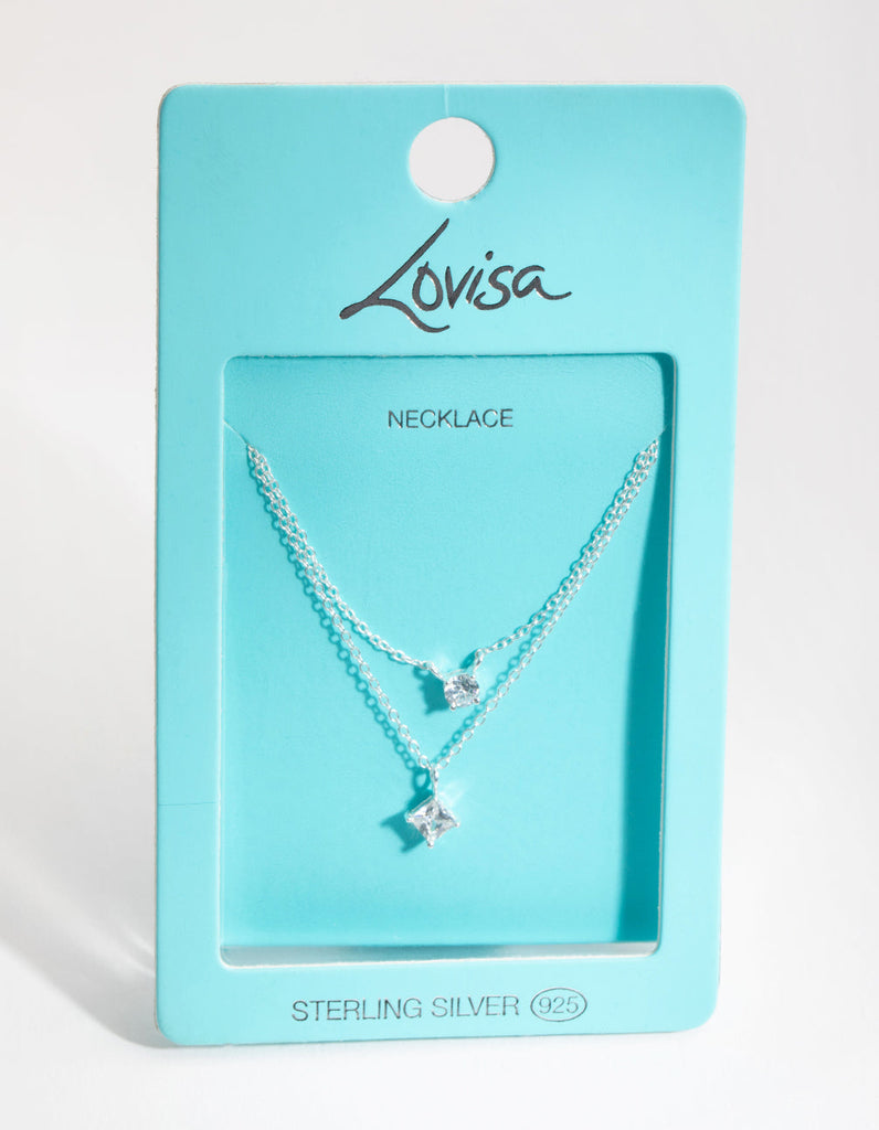 Sterling Silver Mixed Cubic Zirconia Layered Necklace, lovisa
