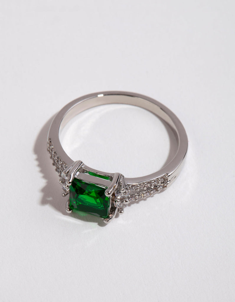 Rhodium Cubic Zirconia Emerald Ring - Lovisa