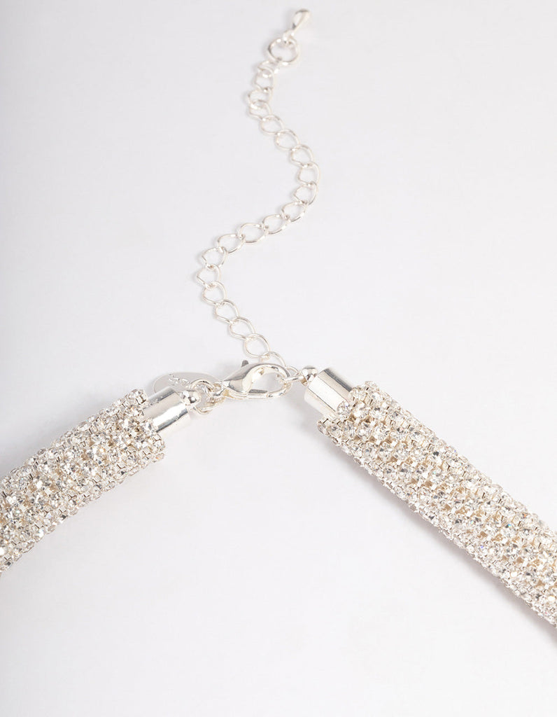 Lovisa Gold Mesh Necklace With Large Baguette Stone and 