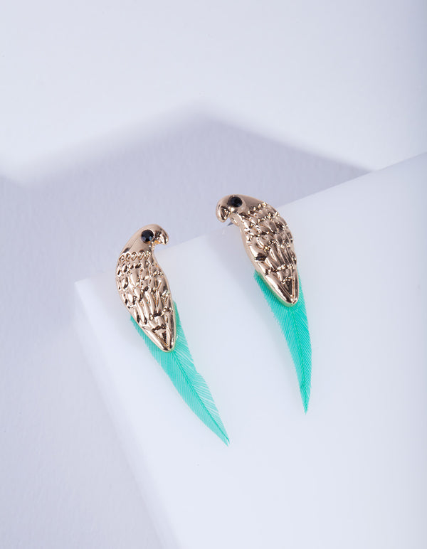 Gold Bird Feather Stud Earrings