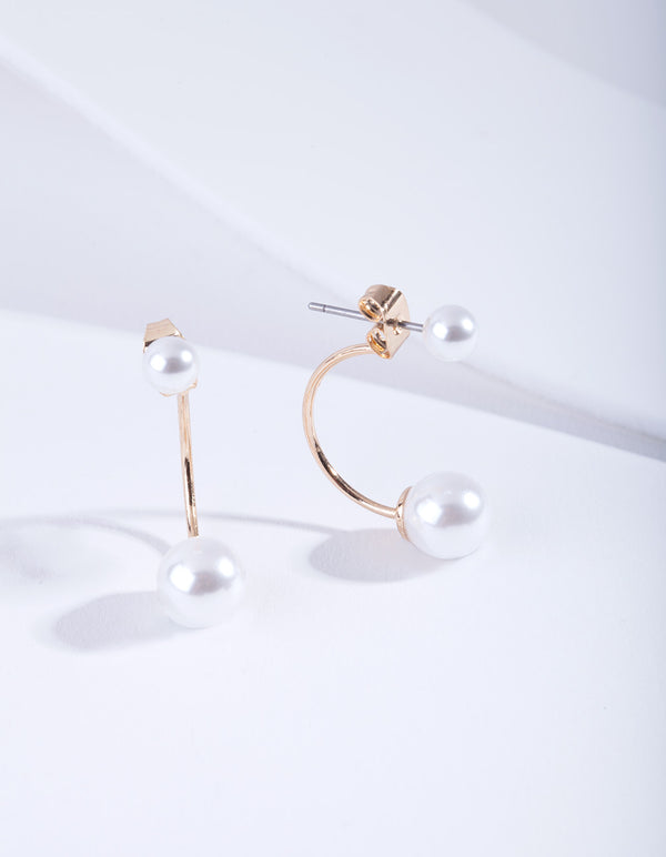 Faux Pearl Double Jacket Earrings