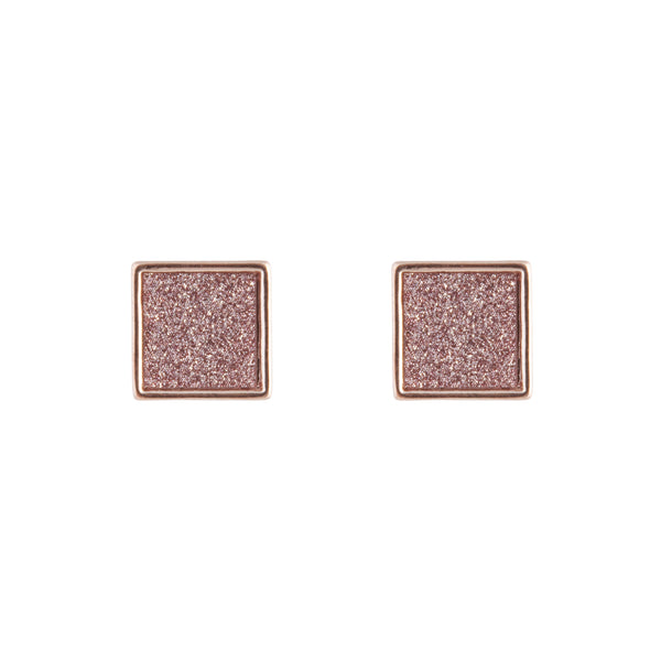 Rose Gold Glitter Inlay Square Earrings