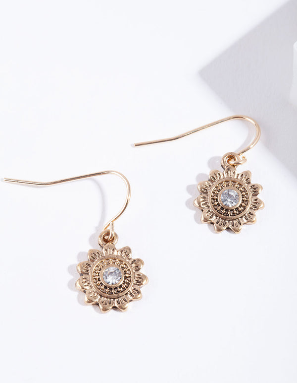 Gold Sun Drop Earrings