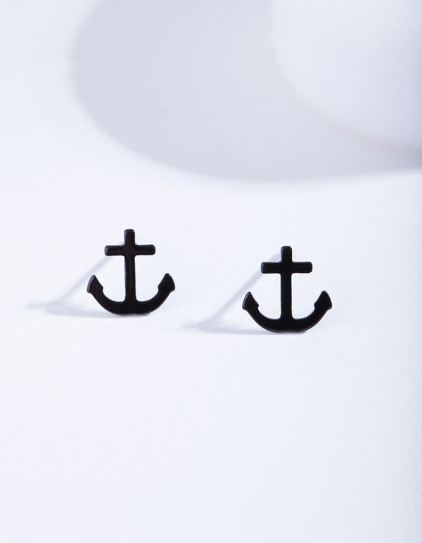 Black Anchor Stud Earrings