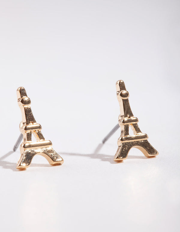 Gold Mini Eiffel Tower Stud Earrings