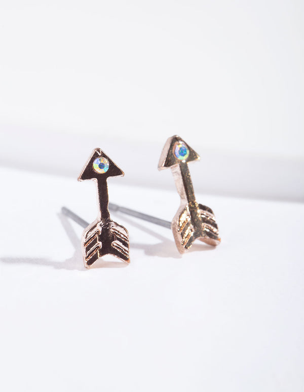 Rose Gold Arrow & Diamante Stud Earrings