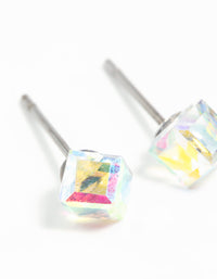 Clear Gem 3D Cube Stud Earrings - link has visual effect only