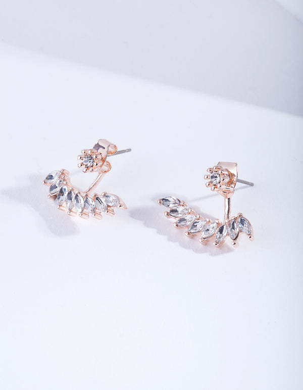 Rose Gold Navette Drop Jacket Earrings