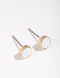 Gold Mini White Enamel Stud Earrings - link has visual effect only