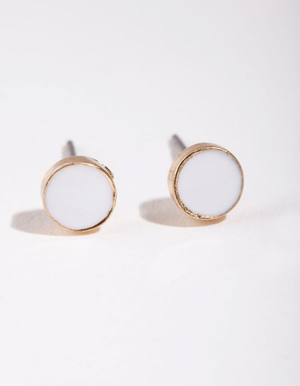 Gold Mini White Enamel Stud Earrings