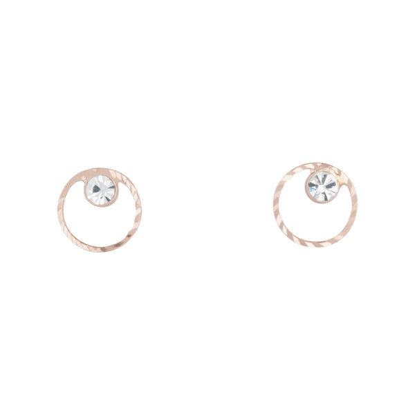 Rose Gold Circle Geo Diamante Stud Earrings