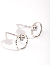 Rhodium Mini Circle Dia Stud Earrings - link has visual effect only