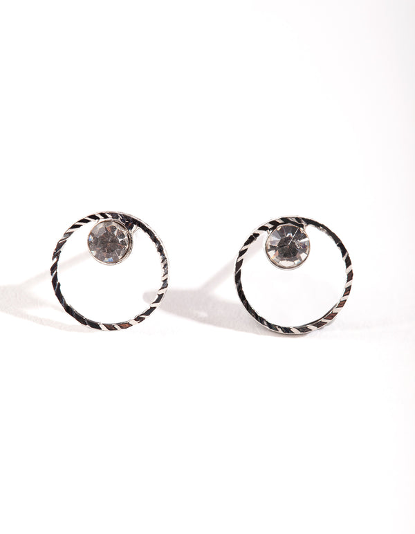 Rhodium Mini Circle Dia Stud Earrings