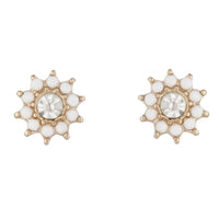 Gold White Flower Diamante Stud Earrings - link has visual effect only