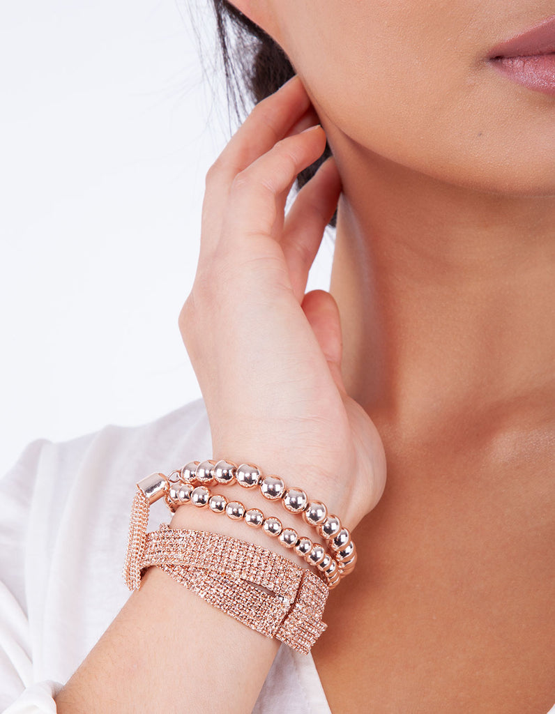 Rose Gold Bead & Mesh Bracelet Pack