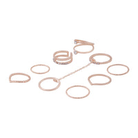 Rose Gold 8-Pack Rings With Knuckle Chain Link - link has visual effect only