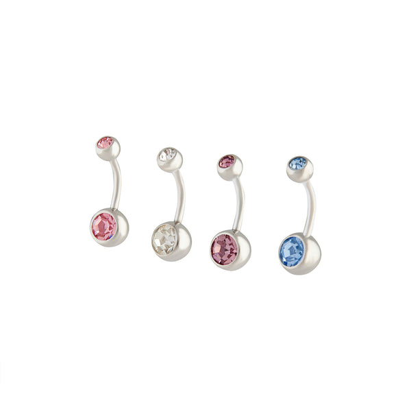 Rhodium Mixed Metal Belly Bar 4-Pack