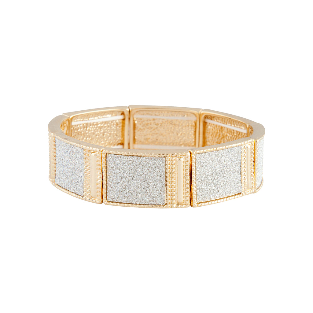 Gold Stretch Contrast Glitter Square Bracelet