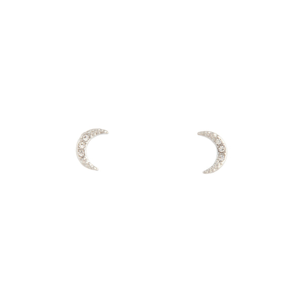 Rhodium Diamante Cresent Stud Earrings