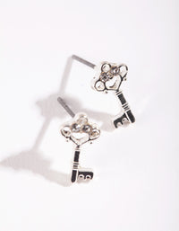 Silver Mini Diamante Key Stud Earrings - link has visual effect only