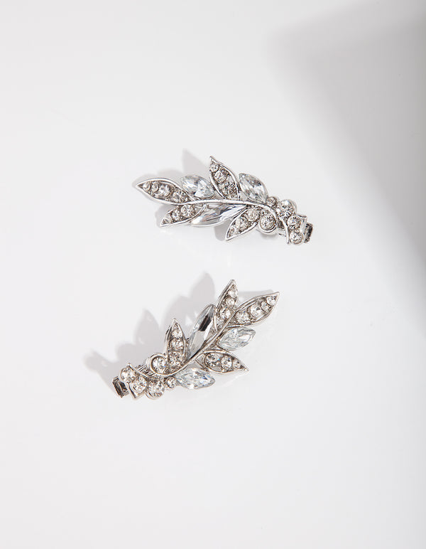 Rhodium Diamante Leaf Clip Pack