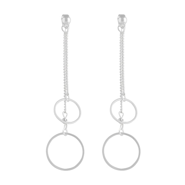 Silver Double Circle Chain Sandwich Earrings