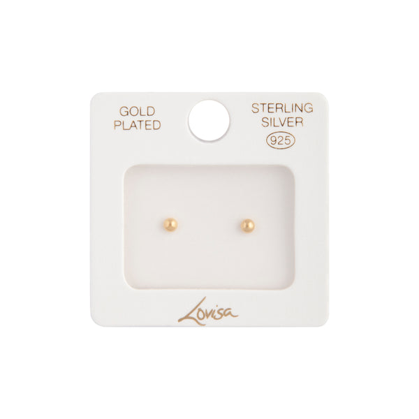 Gold Plated Sterling Silver 3mm Ball Stud Earrings