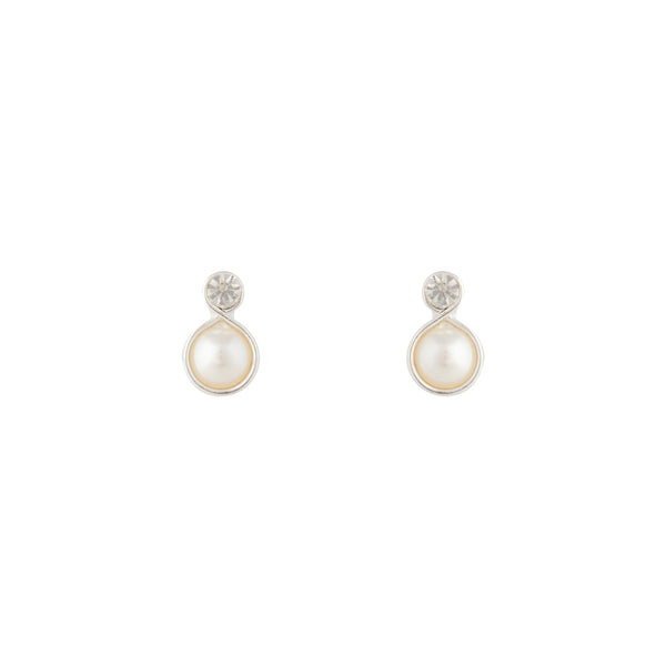 Silver Pearl Bottom Diamante Stud Earrings