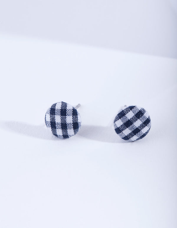 Gingham Button Stud Earrings