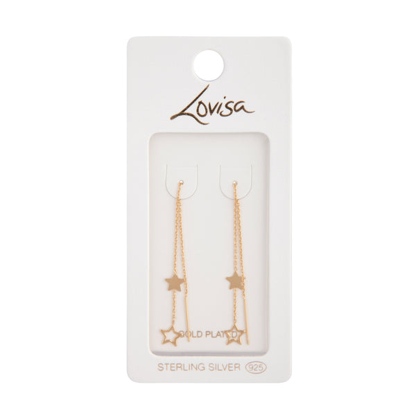 Gold Plated Sterling Silver Star Thread-Through Earrings