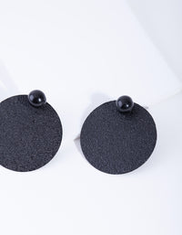 Black Textured Disc Stud Earrings - link has visual effect only