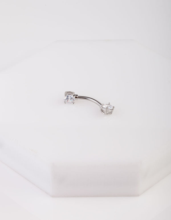 Silver Surgical Steel Crystal Belly Bar