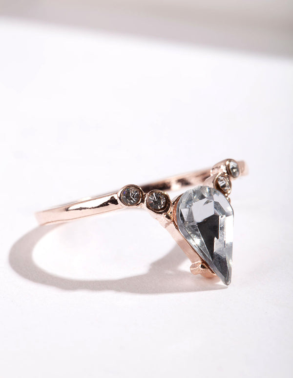 Rose Gold Crystal V-Shaped Ring