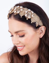 Gold Floral Fabric Pearl Headband - link has visual effect only