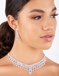 Silver Diamante Cup Chain Drop Earrings Necklace Set - link has visual effect only