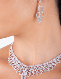 Silver Diamante Cup Chain Drop Earrings Necklace Set - link has visual effect only