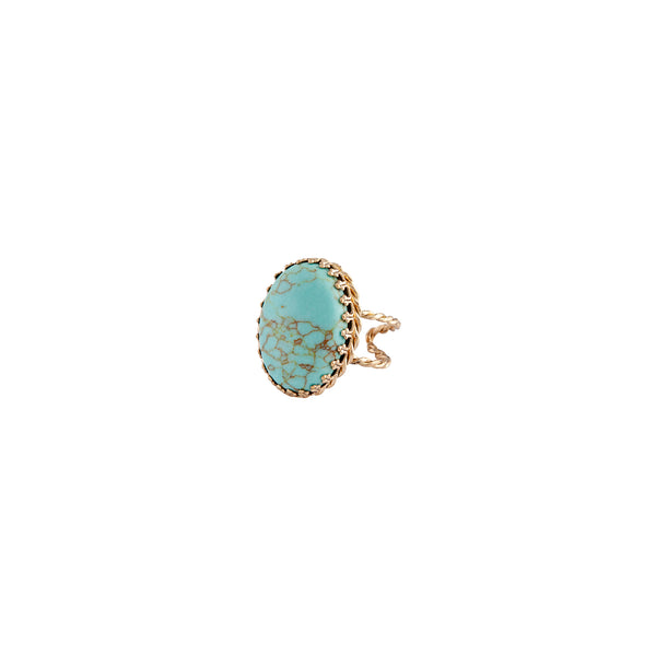 Gold Turquoise Oval Claw Set Ring