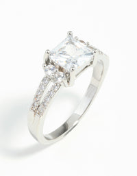 Rhodium Cubic Zirconia Square Stone Ring - link has visual effect only