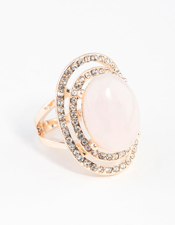 Rose Gold Pink Stone Diamante Ring