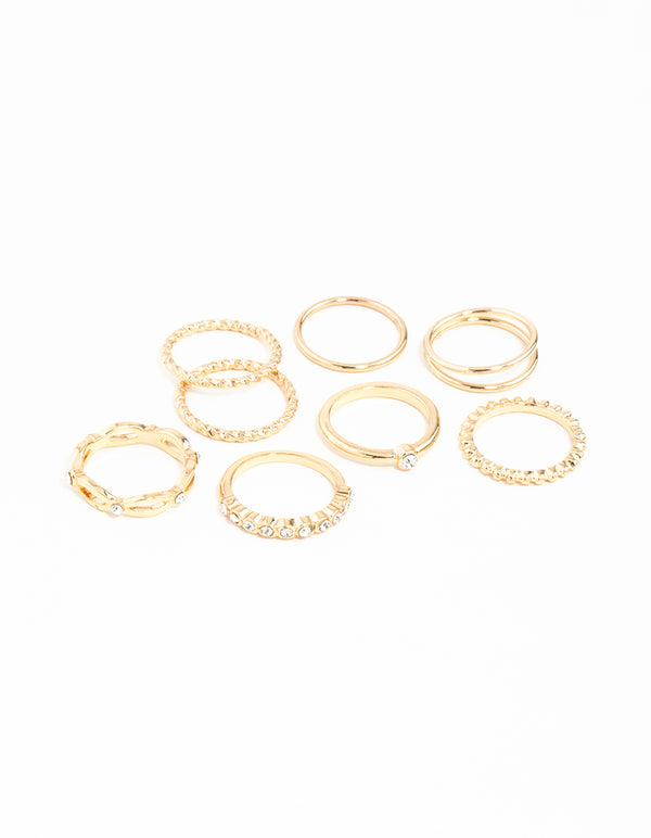 Gold Diamond Cut Twist Ring 8-Pack