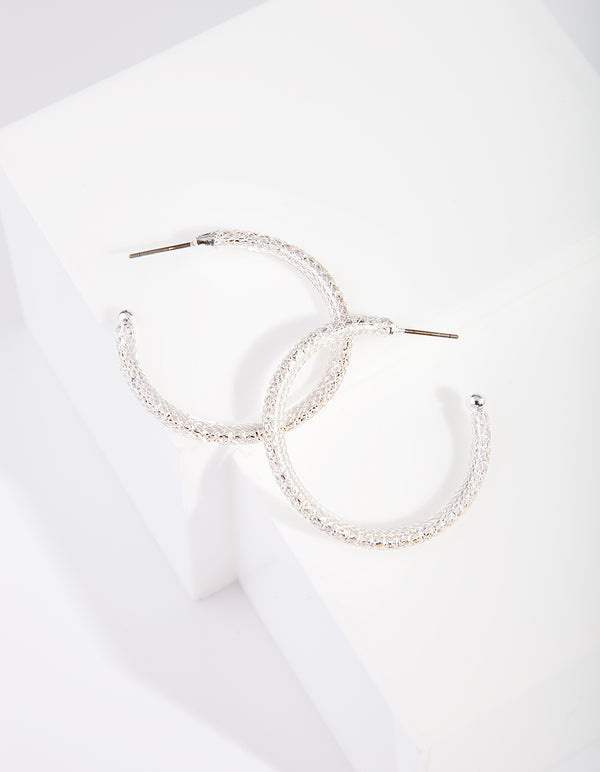 Silver Diamante Mesh Wrap Hoop Earrings