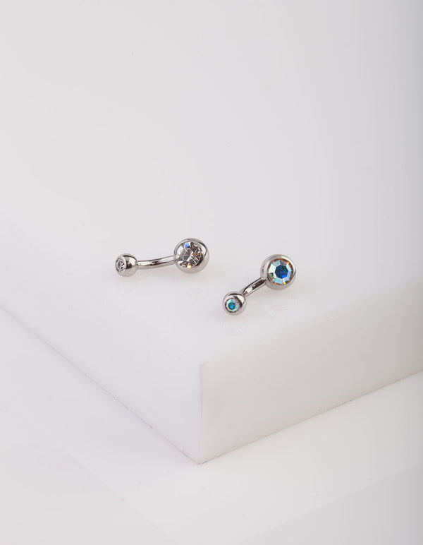 Rhodium Iridescent Belly Bar Pack