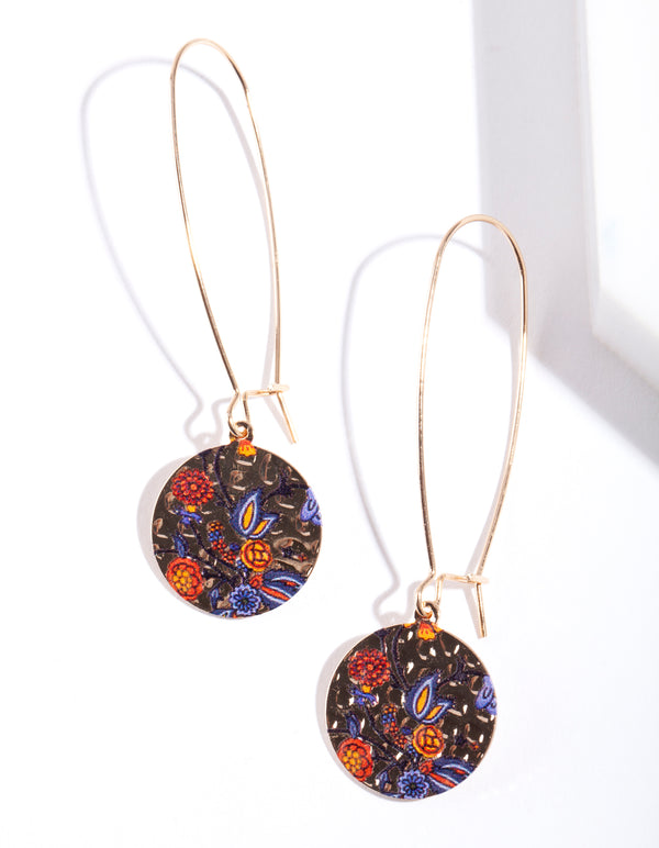 Gold Print Circle Earrings