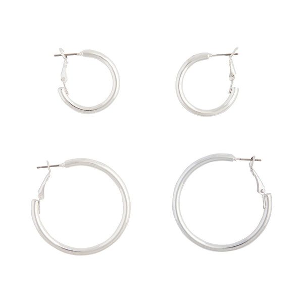 Silver Chunky Classic Hoop Earring Pack