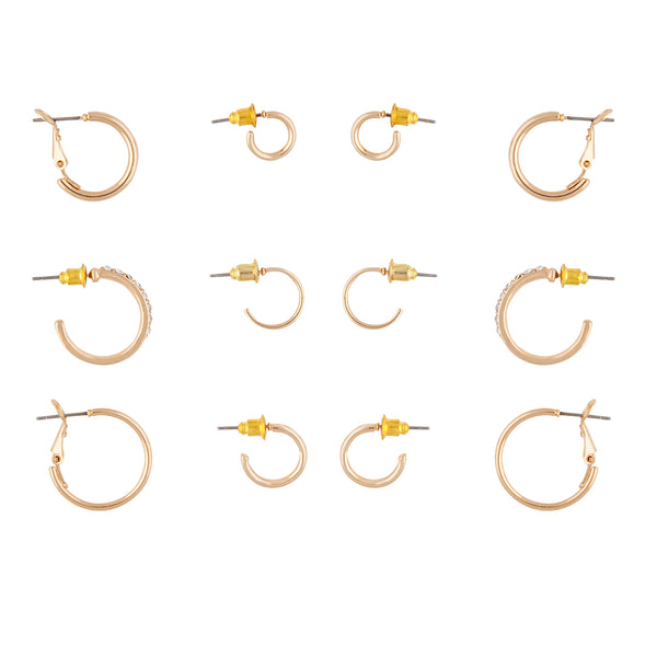 Gold Diamante Sleeper Hoop Earring 6-Pack