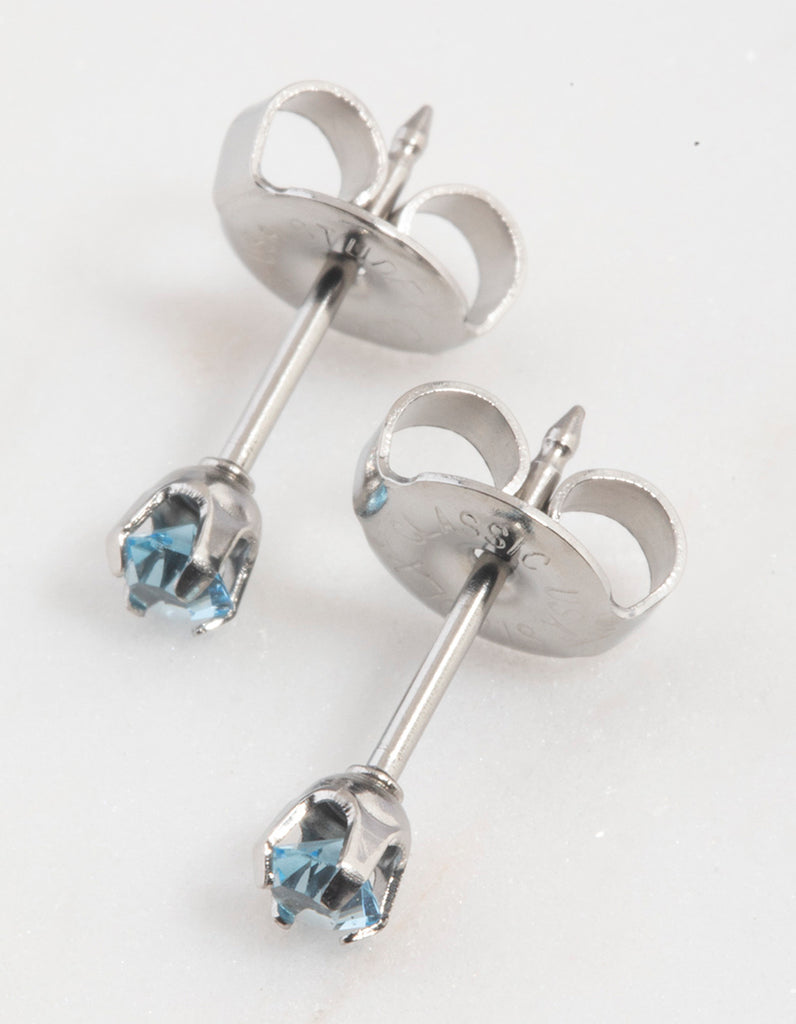 Surgical Steel Blue Crystal Piercing Stud 3mm