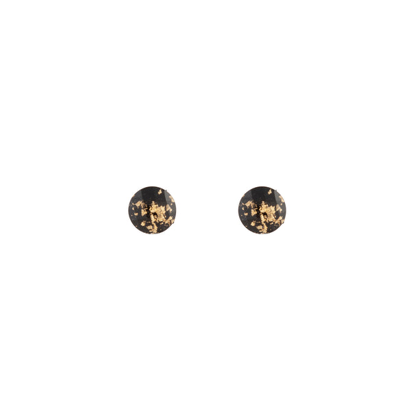 Black Gold Speck Circle Stud Earrings