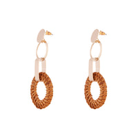 Gold Brown Raffia Circle Link Earrings - link has visual effect only