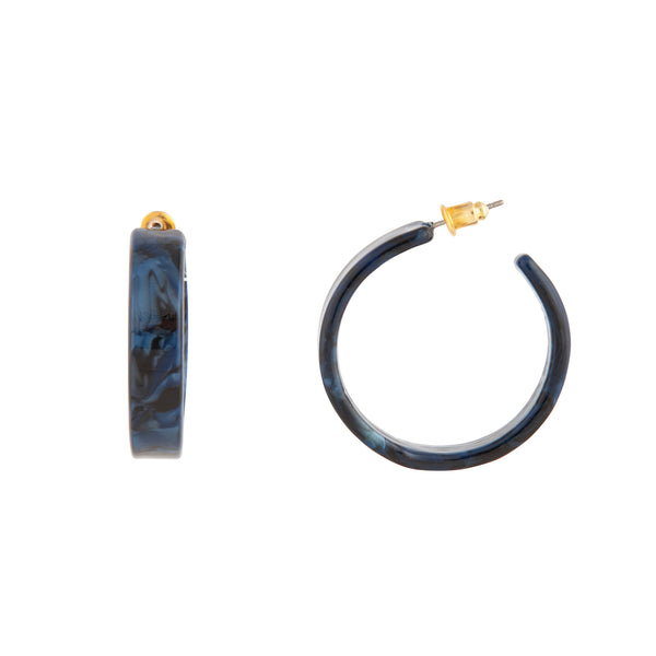 Blue Black Swirl 3/4 Hoop Earrings