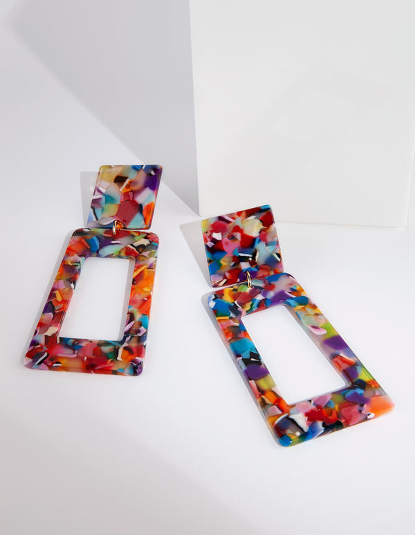 Acrylic Rainbow Square Top Cut-Out Earrings